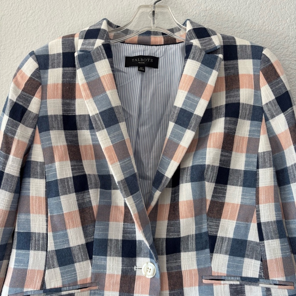 Talbots Women's Plaid Lined Blazer Size 6P One Button Classic Preppy Academia - Picture 4 of 10